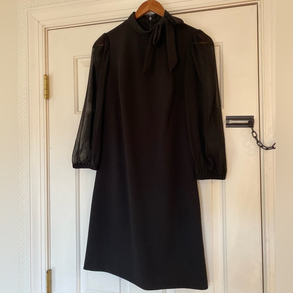 Calvin Klein Black Long Sleeve Chiffon Dress